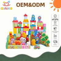 Blocs de construction en bois personnalisés pour enfants, 100 pièces, ferme et ville, jouets éducatifs empilables pour l'apprentissage des enfants