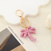 Porte-clés double face en strass, motif plante, pendentif métallique en forme de cocotier, accessoires scintillants pour clés de voiture, vente directe usine