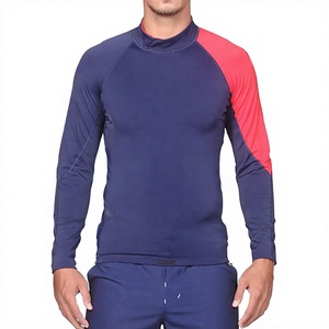 <b>Men's</b> Long Sleeve Color Blocked Rash Guard Spandex Polyester Quick Dry <b>Compression</b> <b>Shirt</b> Full Sleeve Blue Red - Product Image 2