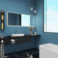 Miroir de maquillage LED rectangulaire long avec cadre, éclairage arrière, cadre en aluminium personnalisé, interrupteur tactile, miroir mural résistant à l'eau