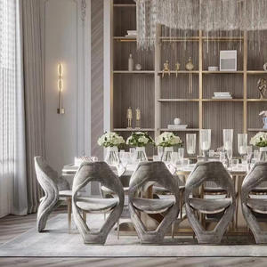 ชุดโต๊ะอาหารสุดหรูทันสมัย10-12ที่นั่งชุดโต๊ะอาหารหินอ่อนพร้อมโลหะสีทอง - Product Image 2