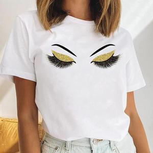 Atacado Moda Feminina Vestuário Impresso Engraçado T-shirt Dos Desenhos Animados Cílios Senhora Manga Curta Gráfico T Camisas Tops - Product Image 4