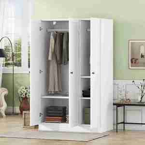 High Quality European Style Adjustable Hinges MDF <strong>Doors</strong> White Laminate Finished Wood Swing <strong>Wardrobe</strong> with <strong>2</strong> <strong>Doors</strong> for Bedroom - Product Image 3