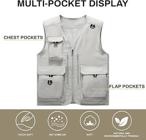Maßgefertigte Weste Lässige Leichte Outdoor-Anglerweste Taktische Weste Reiseweste mit Mehreren Taschen - Product Image 4
