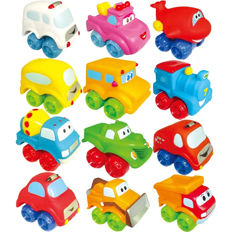 Bulk Cartoon Kinder Gummi Auto Spielzeug Boot Transport Kleinkind Kunststoff PVC Baby Spielzeug Set Auto Fahrzeug Mini Auto Spielzeug