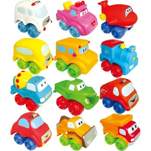 Coche de juguete de goma de dibujos animados para niños, juego de juguetes de plástico de PVC para bebés, Mini coche de juguete