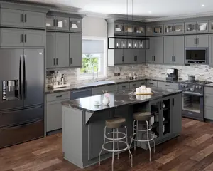 新型仿古设计灰色振动筛厨房家具实木厨柜套装制造