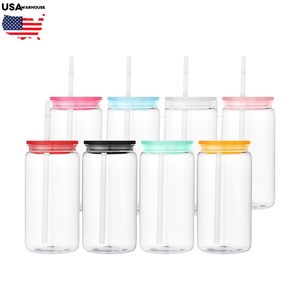 16 oz nhựa Mason lọ 16 oz U hình uống tái sử dụng nhựa trong suốt ly có nắp đậy và ống hút cho cà phê đá - Product Image 1