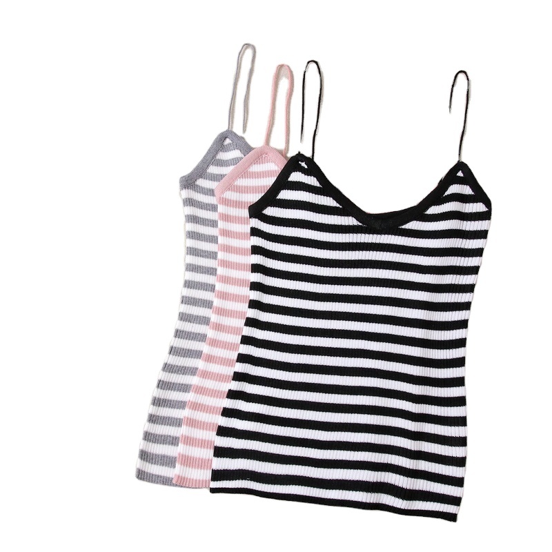 EasyGarment Women Spring Summer New Korean Style Slim-Fit Knitted Sexy Slim Camisole Narrow Straps Women Tank Top