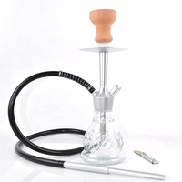 Petit ensemble de chicha en verre avec tige en aluminium, base à coupe diamantée, un seul tuyau et sac de transport pour les acheteurs en gros
