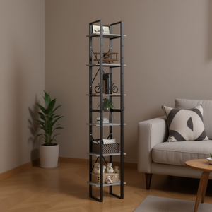 Libreria in Legno Ingegnerizzato Grigio Cemento con 7 Ripiani, Scaffale Salvaspazio Autoportante per Soggiorno - Product Image 2