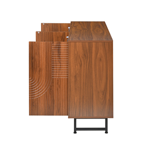 Mid-Century Modern <b>Walnut</b> <b>Sideboard</b> Buffet Cabinet Geometric Carved Storage Metal Legs Multi-Purpose Credenza Home Furniture - Product Image 4