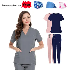 Gửi một chiếc mũ nhãn hiệu riêng quần yếm đàn hồi bệnh viện đồng phục y tá quần yếm Polyester Spandex cotton nguyên chất