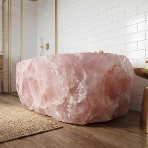Baignoire autoportante moderne en quartzite naturel rose Cammy Stone, en marbre cristallin, sur mesure pour appartement et villa - Product Image 4