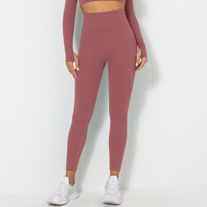 Printemps Sans Couture Hip-lifting Couleur Pure Tight Yoga Leggings Stretch Training Fitness Yoga Pants Femmes - Product Image 5