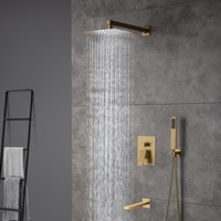 Robinet de salle de bain cascade de luxe en or exquis de style européen à trois fonctions, mitigeur de douche