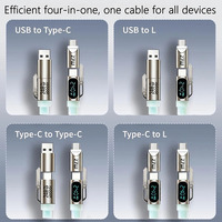 Cable de Carga Rápida 4 en 1 de 240W con Pantalla Digital, Chip E-Marker, Corriente de 5A, Transferencia de Datos de 480Mbps, Cable USB Tipo-C de Silicona Líquida