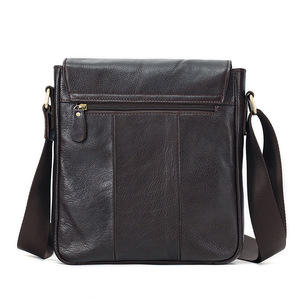 Sac bandoulière pour homme en cuir véritable, grande capacité, sac à rabat, sac messager pour les affaires et les trajets quotidiens, couleur unie - Product Image 1