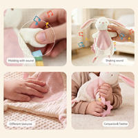 Doudou Lapin en Mousseline Douce avec Anneau de Dentition, Non Toxique, Sans BPA, en Silicone de Qualité Alimentaire, Couverture de Sécurité, Cadeau 0-6-12 Mois