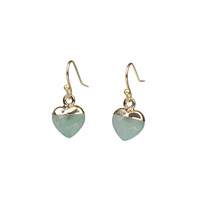 Boucles d'oreilles pendantes tendance en acier inoxydable plaqué or avec pierres de jade naturelles facettées en forme de cœur bleues, rouges et vertes
