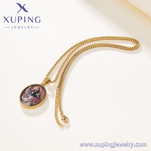 T001290309 XUPING Collar con colgante ovalado de San Domingo en acero inoxidable, amuleto religioso católico con cadena tipo caja para recuerdo de <span class=keywords><strong>fe</strong></span> - Product Image 3