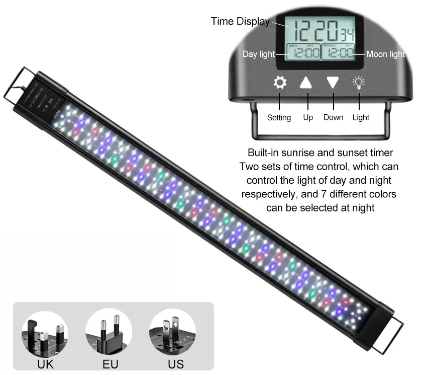 Luz LED regulable para acuario, accesorio de iluminación para pecera de 48W, 90cm, 7 colores, espectro completo, IP68