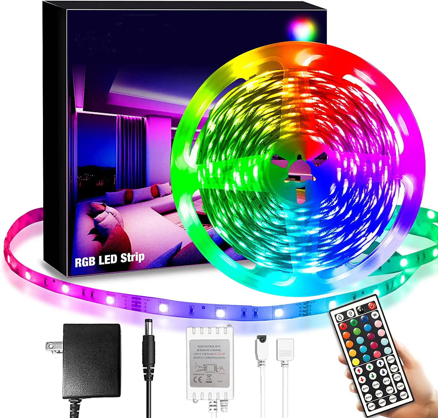 แถบไฟ LED เปลี่ยนสีได้100ft, รีโมตควบคุมด้วยรีโมตควบคุม RGB 5050แถบไฟ LED 100ft สำหรับห้องนอนห้องบ้านตกแต่งคริสต์มาส