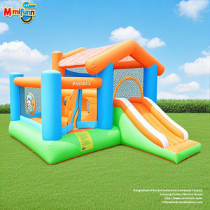 Kids Inflatable Bouncer Castle With <b>Slide</b> Safety Net Naughty Play Theme For <b>Indoor</b> Outdoor Activities - Product Image 1