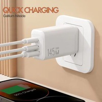 Adaptor Daya Pengisian Cepat USB-C 3 Port 145W EU/US Plug, Pengisi Daya Cepat Ponsel USB Type C, Charger Dinding PD Type-C 145W