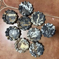 STONEKOCC D12.5x4CM Plateau de rangement pour bijoux en marbre naturel, motif vague électrique Art Déco, circulaire, en travertin multicolore