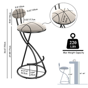 Luxurious Modern High-End Island <b>Bar</b> Chair Set of <b>2</b> Simple Home Designer High <b>Stool</b> Steel Metal Backrest for Hotel Use Kitchen - Product Image 6