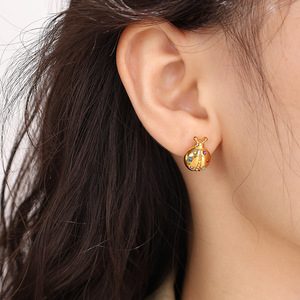 Pendientes de Mariquita con Diseño de Insecto, Color Dorado, con Pedrería, Joyería de Moda para Fiestas - Product Image 3