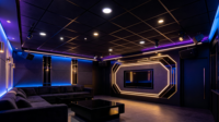 Plaques de plafond acoustiques en fibres minérales noires, panneaux de plafond suspendu 600x600, absorption acoustique, ignifuges, pour bar, karaoké, restaurant