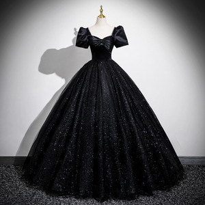 Black Off The Shoulder Ball Gown Tulle Dress Empire Waistline For Art Exam Host Evening Wear Female Vocalist Performance Costume - Product Image 5