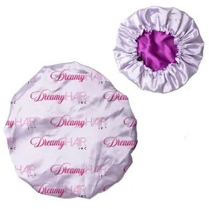 CHENGHE Custom Satin Shower Braid Bonnet Adjustable Sleeping Cap for Women Designed Waterproof Double Layer Silk Hair Wraps