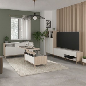 Ensemble de meubles de salon de luxe en chêne nordique et blanc certifié FSC CE avec table basse relevable, <span class=keywords><strong>meuble</strong></span> TV et <span class=keywords><strong>buffet</strong></span> - Product Image 2