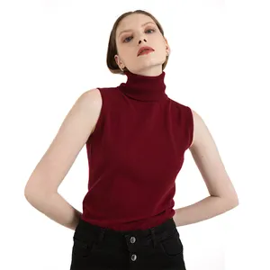 최고 표준 도매 높은 비용 효율적인 다크 레드 크루 넥 민소매 풀오버 스웨터