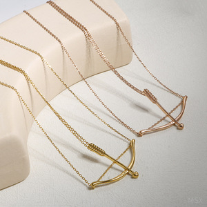 Collana da donna in acciaio inossidabile con catena in bambù, design di nicchia stile Ins, con fiocco e freccia di Cupido, personalizzata, placcata oro, abbinabile a tutto. - Product Image 4