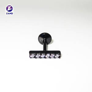 Piercing Labret pour Enfants en Acier Chirurgical 316L, Filetage Interne, 6 Zircons CNC, Plaqué Or Noir PVD, Forme Lune, Cadeau - Product Image 3