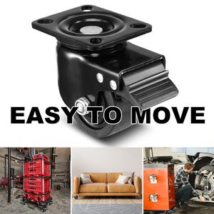 Satz aus 4 2 Zoll schwarzen Nylon drehbaren Rollen mit geringem Profil Schwerlast-Teller-Räder - Product Image 6