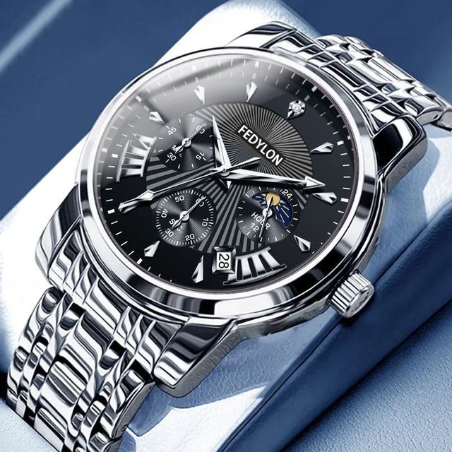 Fashion Non-mechanical Hollow Square Watch Men's Steel Strap Waterproof Glow-in-the-dark Calendar Business Superior Quartz