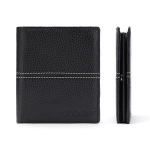 Trendy Genuine Leather Bi Fold <b>Wallet</b> Black Men's Casual <b>Card</b> <b>Holder</b> Top Grain Lychee Texture Multi Functional - Product Image 1