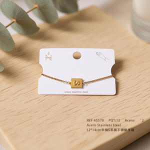 Bracelet en acier inoxydable 12x14cm avec pendentif lettre S plaqué or, bijoux minimalistes unisexes - Product Image 3