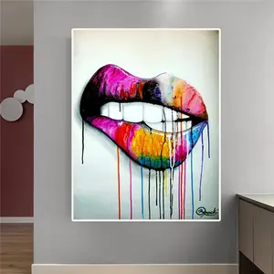 Labios rojos de mujer Sexy moderna con velo negro y rojo, pintura en lienzo, impresiones de pared, imagen artística para la decoración del hogar de la sala de estar