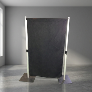 Adjustable Pipe and Drape <b>Stand</b> with Black Fabric <b>Backdrop</b> for Indoor Use Minimalist Design Detachable Metal Frame - Product Image 1
