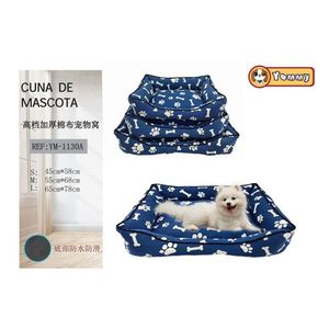 Set Cuccia per Cani di Alta Qualità in Cotone Spesso, Tre Pezzi con Fondo Blu e Motivo a Ossa per Letti per Animali - Product Image 1