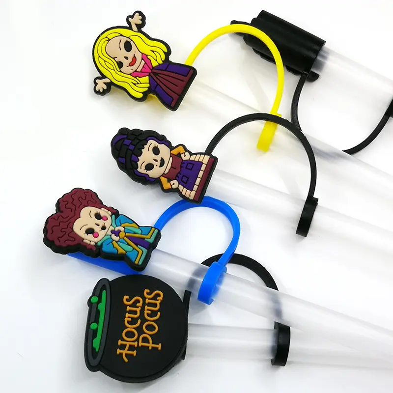 new silicone custom straw topper hocus pocus charm cover for tumbers wholesale cute pvc set attachment