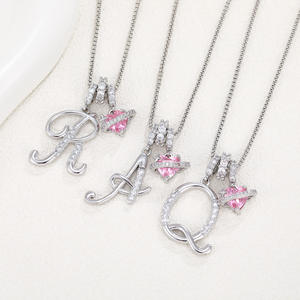 Collana con lettere iniziali con cuore rosa scintillante <span class=keywords><strong>e</strong></span> zircone con collana alfabeto con ciondolo donna gioielli d'amore - Product Image 5