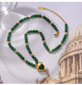 <span class=keywords><strong>Colgante</strong></span> de Corazón con Incrustaciones de Circonio Personalizado, Collar de Acero Inoxidable con Cuentas Hecho a Mano para Mujer, Electrochapado Resistente a la Decoloración - Product Image 1