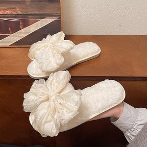 Da donna grazioso fiocco ben educato per pantofole con suola morbida Anti-Slip Open Toe stile Hotel TPR per la stagione primaverile invernale a casa - Product Image 3